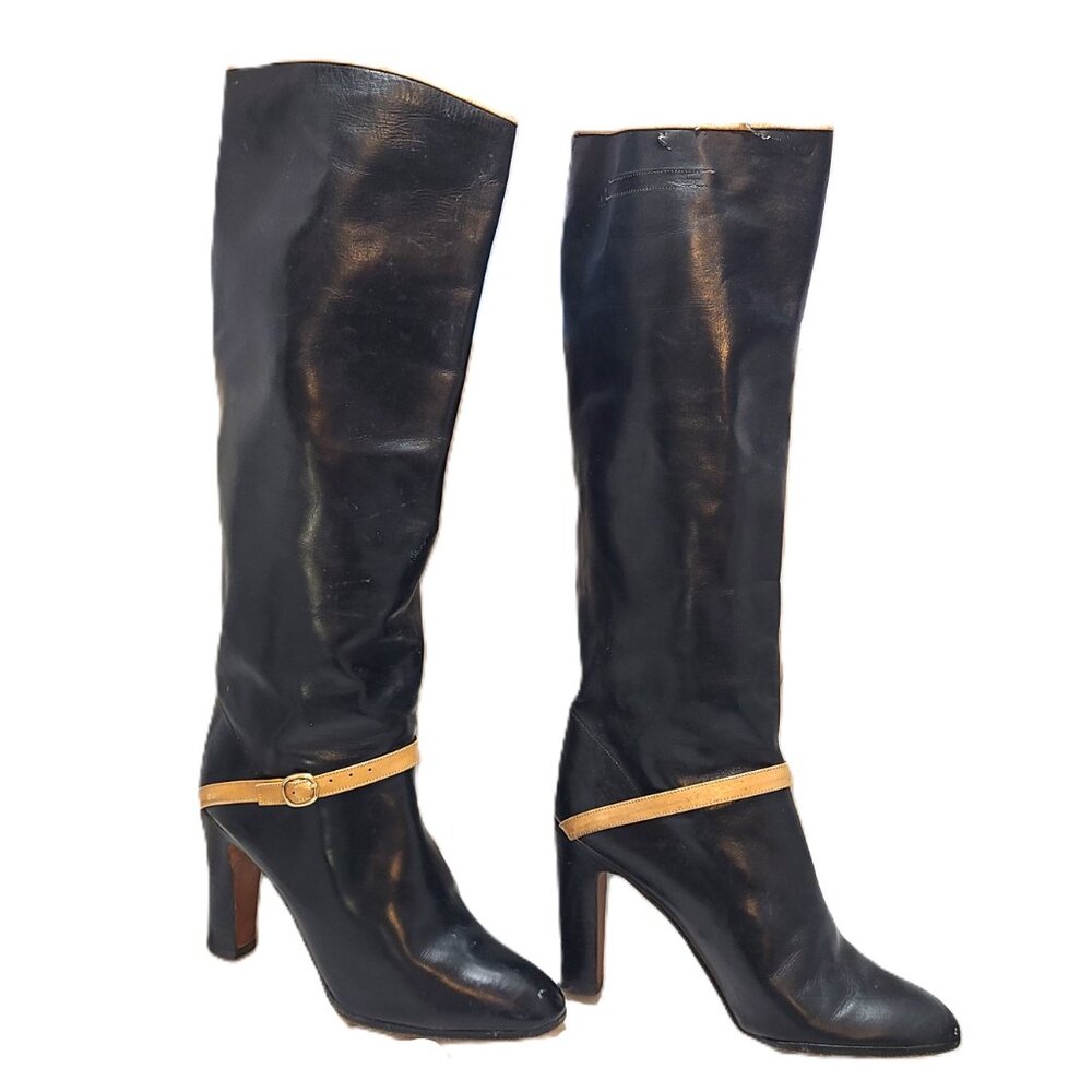 Vintage Ottorino Bossi sz 5 Knee High Riding Black Boots 35.5 Heels Pumps - Picture 9 of 14